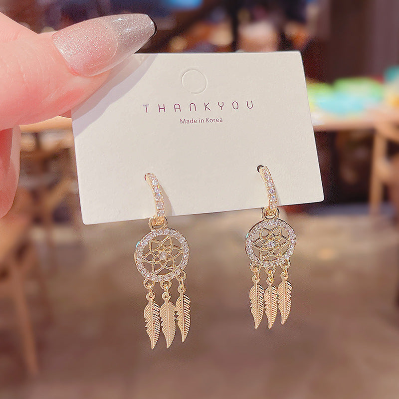 Boucles d'oreilles à pampilles géométriques en maille d'aiguille en argent sterling avec diamants