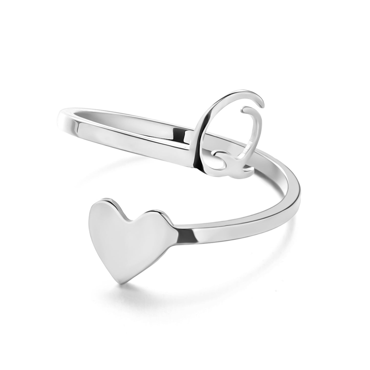 Simple Letter Three-dimensional Loving Heart With Opening Adjustable Ring