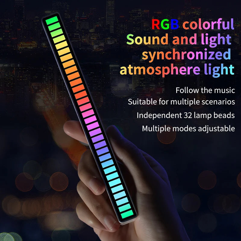 Barra de luz Led con Control de sonido, lámpara de ritmo ambiental RGB, tira automotriz ajustable por USB para música, fiesta familiar