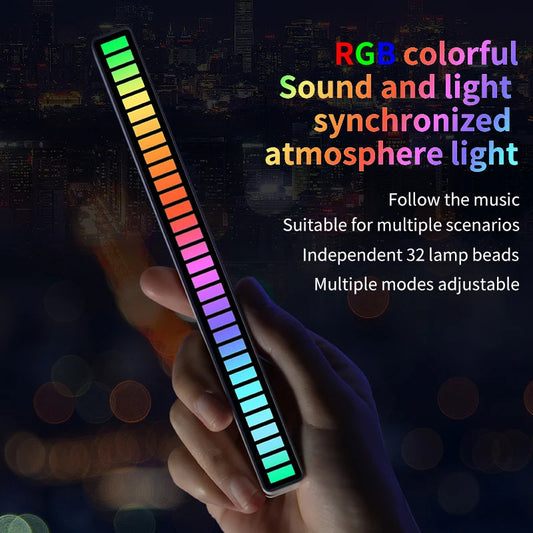 Barra de luz Led con Control de sonido, lámpara de ritmo ambiental RGB, tira automotriz ajustable por USB para música, fiesta familiar