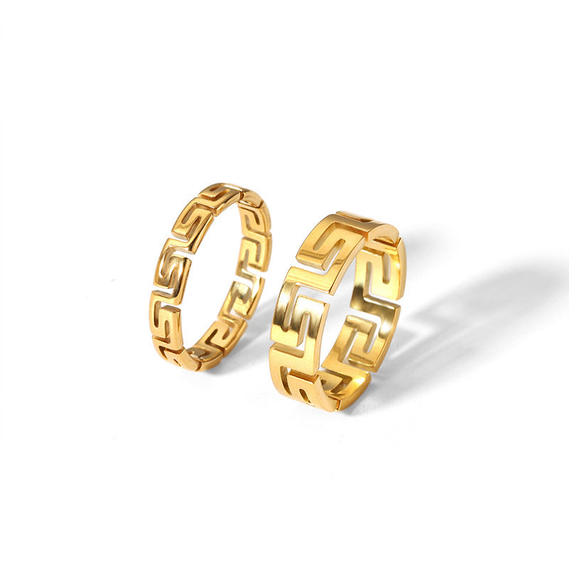 Stainless Steel Ring Great Wall Pattern Geometric Hollow Fashion All-match Titanium Steel Ring