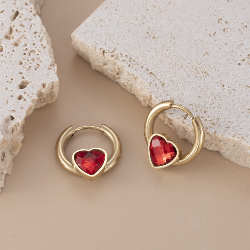 Boucles d'oreilles en acier titane et Zircon, couleur bonbon français, cœur aimant