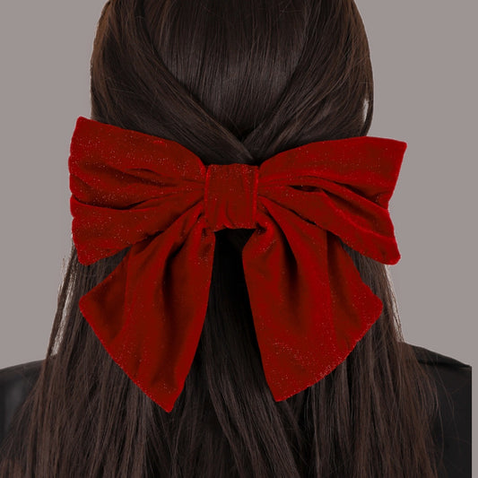 Barrettes à ressort en flanelle rouge avec gros nœud