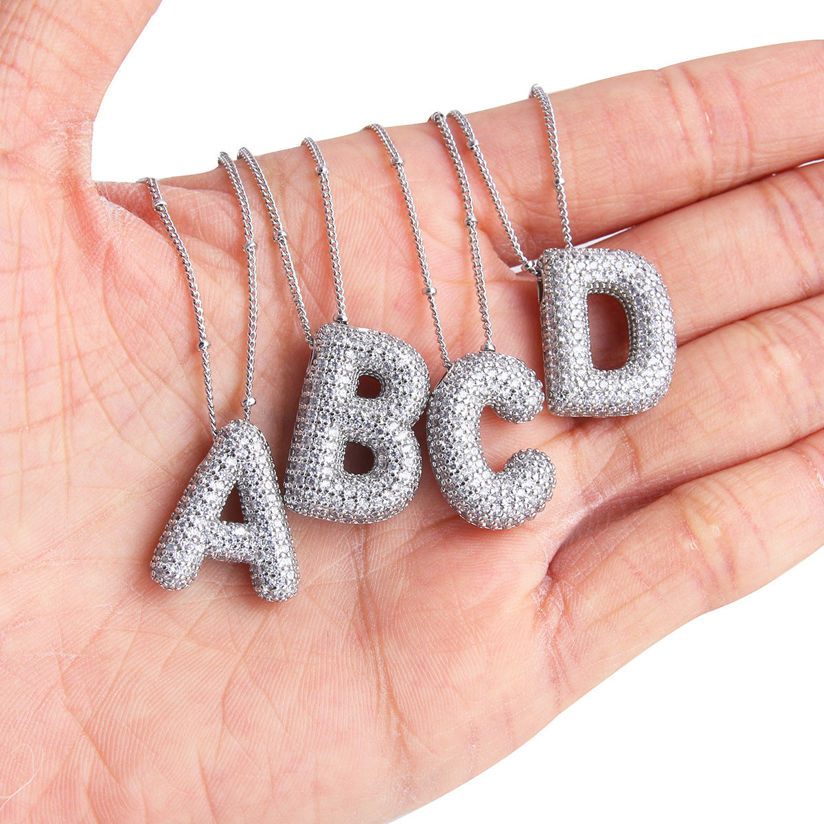 European And American Letter Necklace Inlaid With Zircon Hollow Copper White Gold Plated