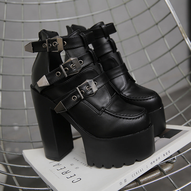 Zapatos de botas altas de tacón grueso de primavera