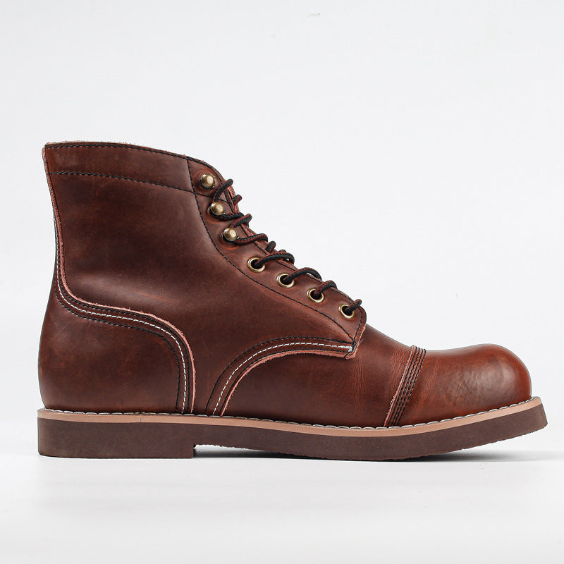 Botas Martin de cuero vacuno retro Botas militares de cuero encerado con aceite para hombres Bota de trabajador