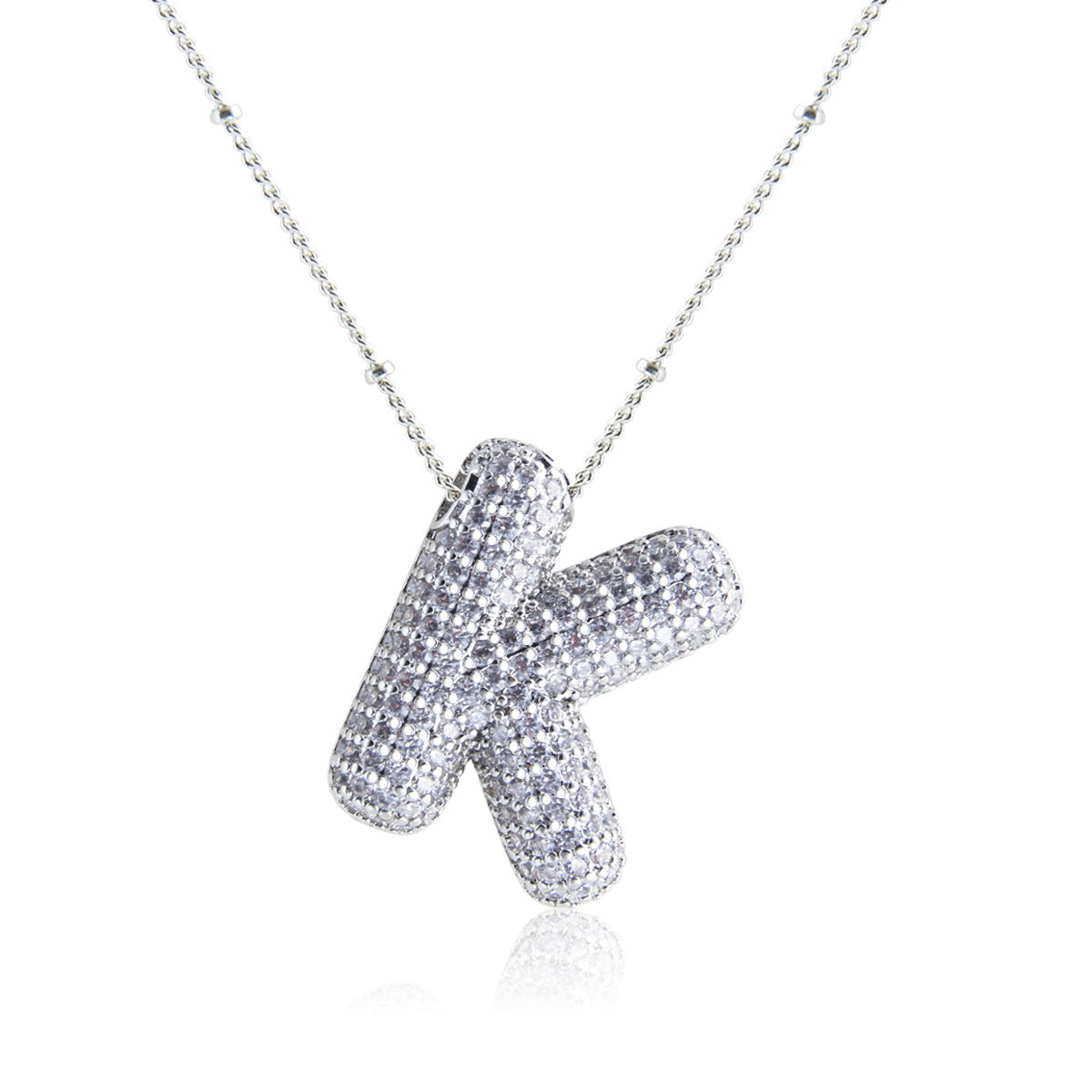 European And American Letter Necklace Inlaid With Zircon Hollow Copper White Gold Plated