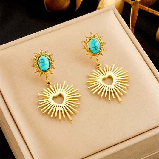 Boucles d'oreilles irrégulières turquoise mi-anciennes pour femmes, tempérament à la mode