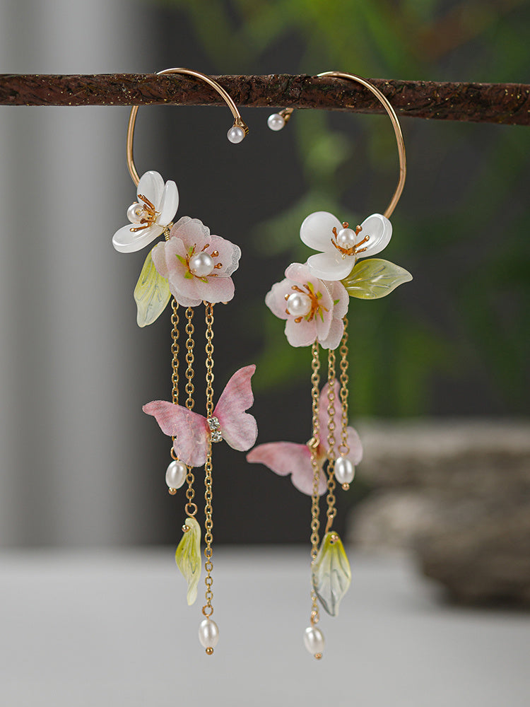 Flowers And Colorful Tassels Ear Hanging Ancient Costume Decoration
