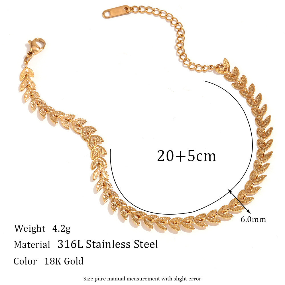 Chaîne de cheville en forme de queue de poisson plaquée en acier inoxydable, feuille d'or 18 carats