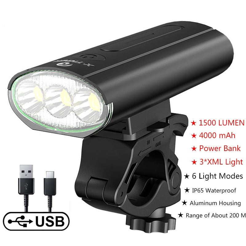 Lampe d'extérieur étanche rechargeable par USB, affichage de la puissance, lumière d'équitation nocturne en montagne