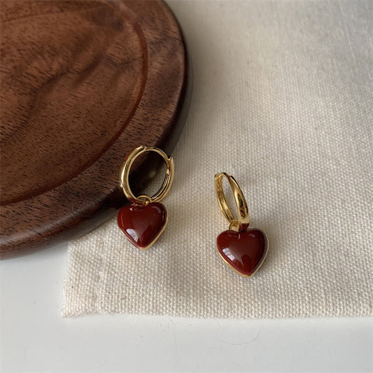 Retro Love Heart Stud Earrings Women