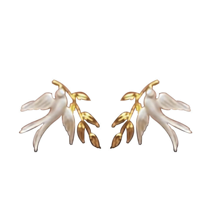 Clous d’oreilles en argent sterling avec aiguille à ressort, hirondelle, salive