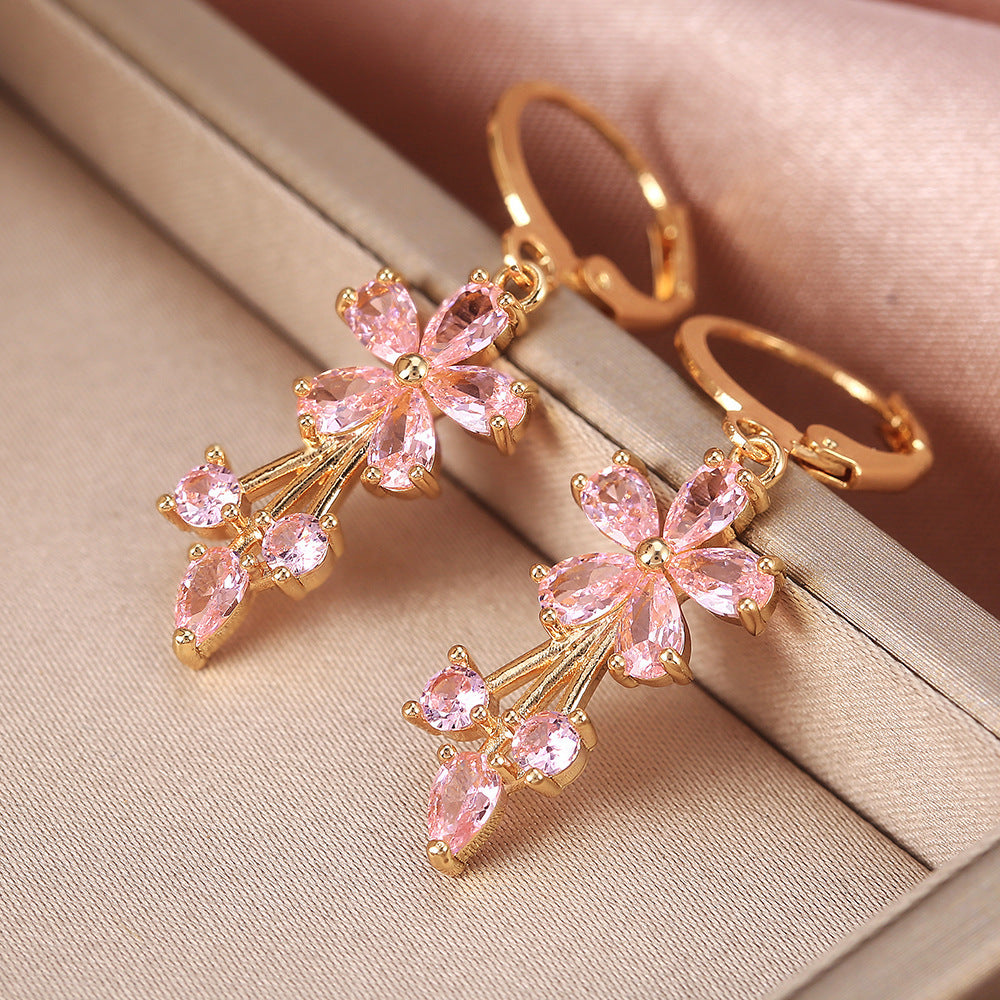 Boucles d'oreilles à fleurs en Zircon incrustées de cuivre OL à la mode