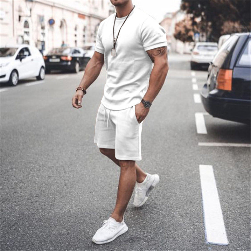 Casual Youth Thin Round Neck Short Sleeve T-shirt Casual Sports Suit