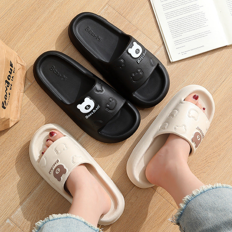 Pantoufles ours de dessin animé mignon pour femmes, pantoufles d'été d'intérieur à semelles épaisses antidérapantes pour salle de bain, chaussures de maison pour hommes
