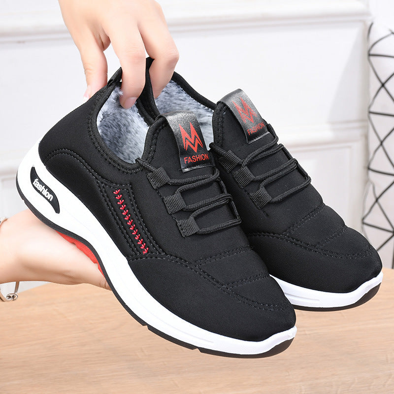 Chaussures en velours pour femmes, chaussures isolées rembourrées en coton, chaussures plates pour maman, bottes en coton