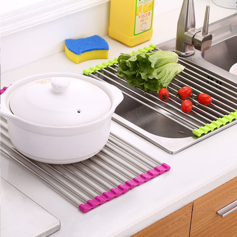 Estante para fregadero, estante de drenaje de acero inoxidable, fregadero de cocina plegable, estante para platos