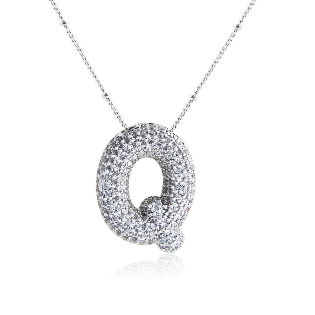 European And American Letter Necklace Inlaid With Zircon Hollow Copper White Gold Plated