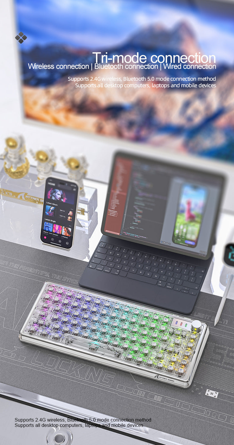 Attack Shark K75RGB Teclado inalámbrico mecánico Bluetooth con junta transparente y conexión en caliente