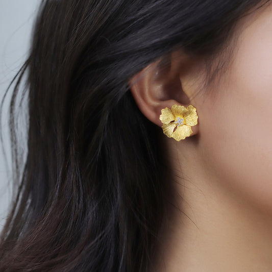 Boucles d'oreilles fleur de pivoine de haute qualité de style français en argent sterling