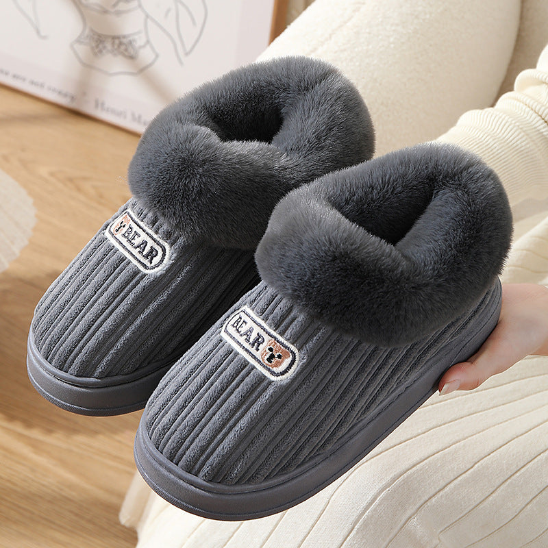Pantoufles d'hiver chaudes pour femmes et hommes, chaussures en coton à talons recouverts de peluche, pantoufles moelleuses antidérapantes à semelles épaisses pour l'intérieur et l'extérieur