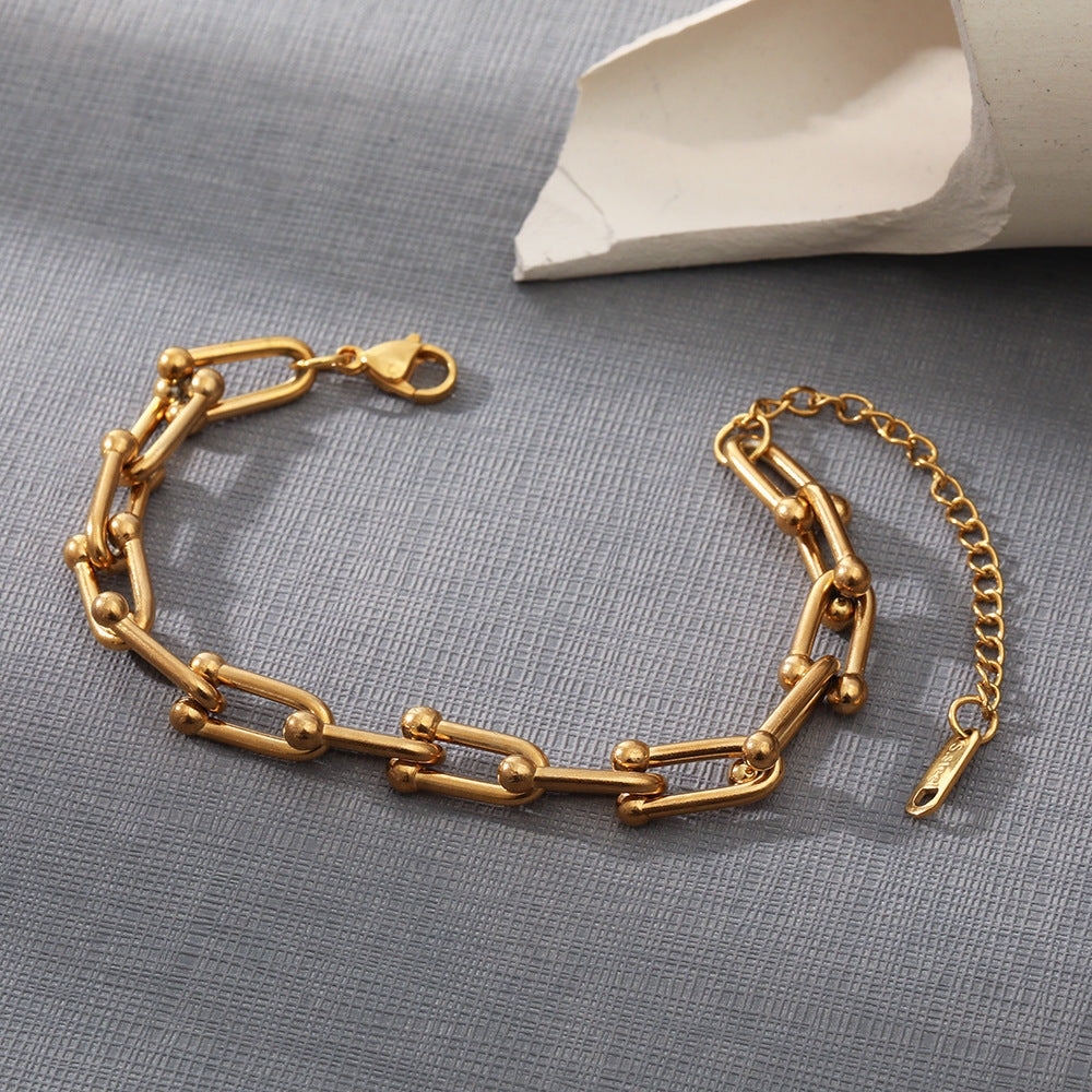 Metal Chain Personality Single Layer 18K Furnace Real Gold Plating Stainless Steel Bracelet