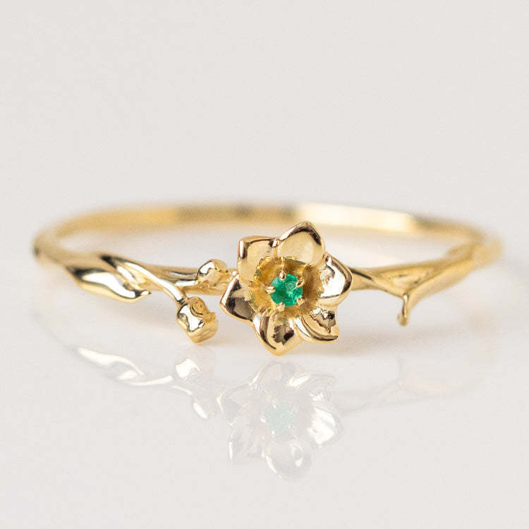 12yue Flower Birthstone Ring Copper Inlaid Zircon