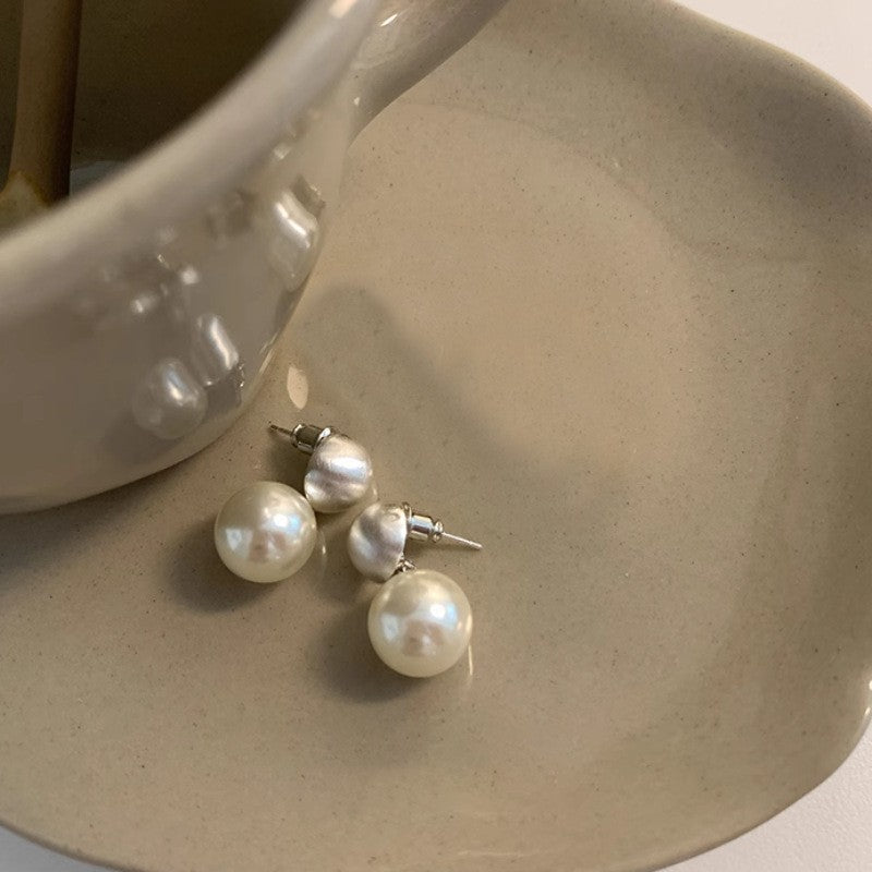 925 Sterling Silver Needle Pearl Stud Earrings Women's All-match Refined Simple