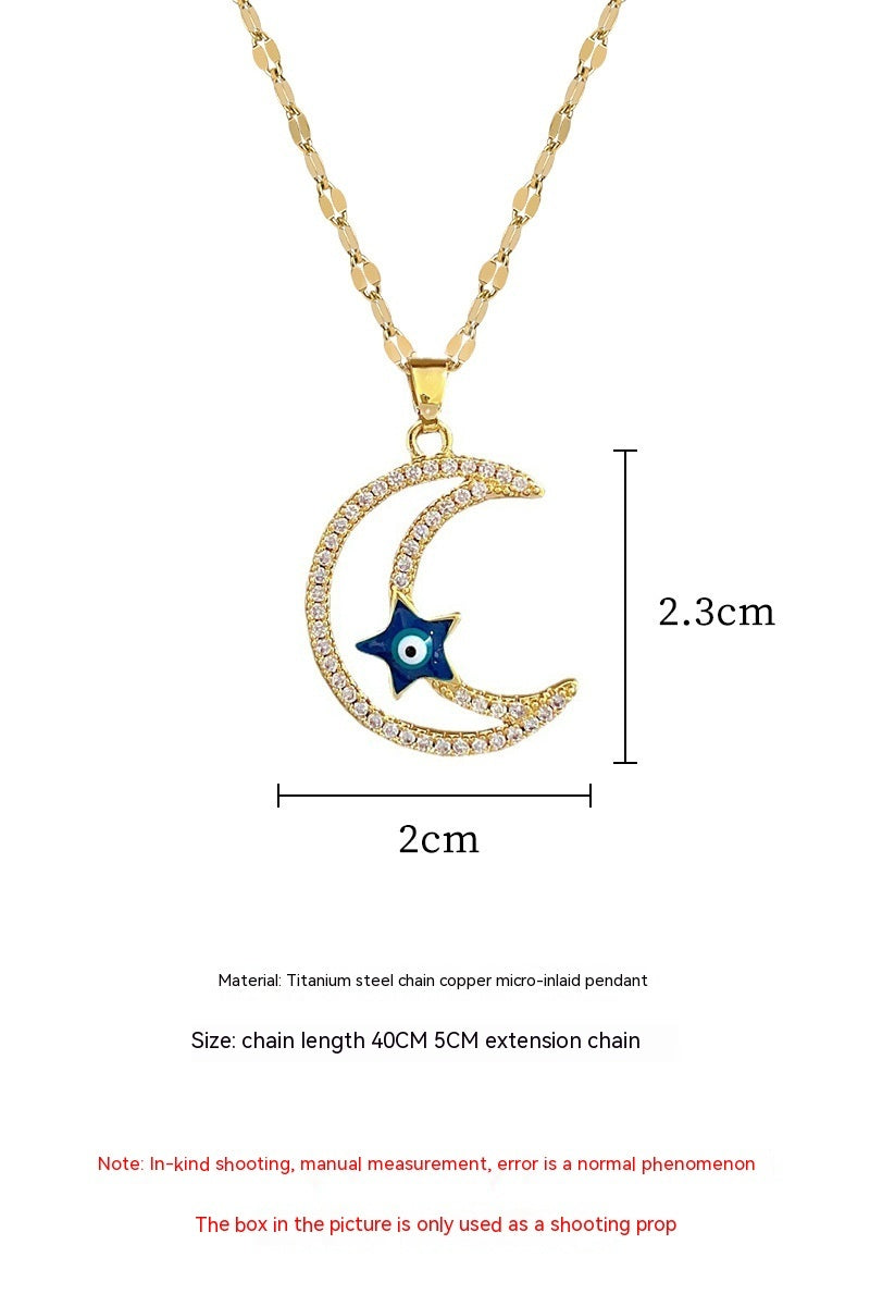 Collar de diamantes lleno de estrella y luna