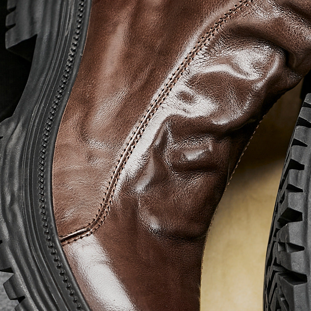 Botas de moda para trabajadores con plataforma alta de cuero genuino de otoño e invierno para hombres