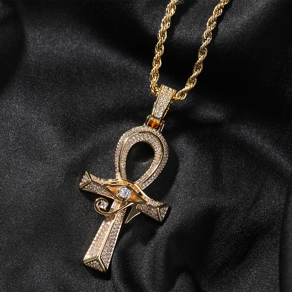 Oeil d'Horus Anhe croix cuivre incrusté Zircon Vintage à la mode Unique collier