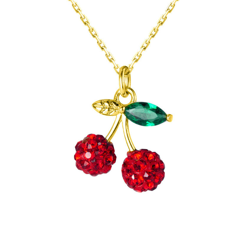 Collar de cereza con incrustaciones de circón, cadena de clavícula de cereza roja salvaje con temperamento