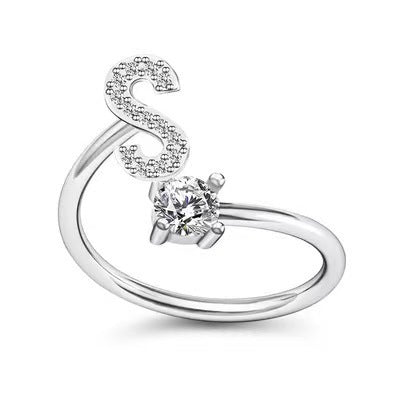 Female Stylish Adjustable Zircon 26 Letters Ring