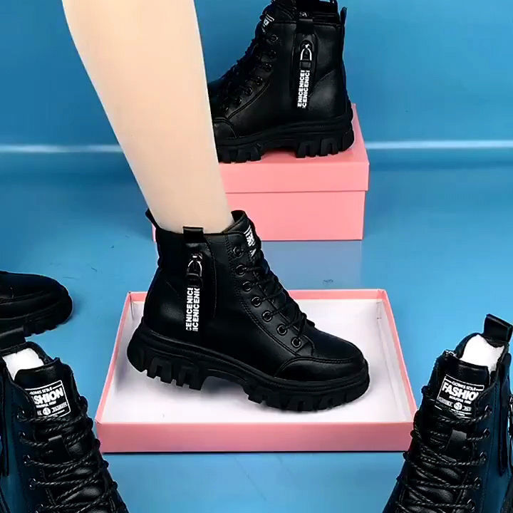 Short Boots Soft Leather Martin Flat Side Zipper Thick Bottom Generation Hair