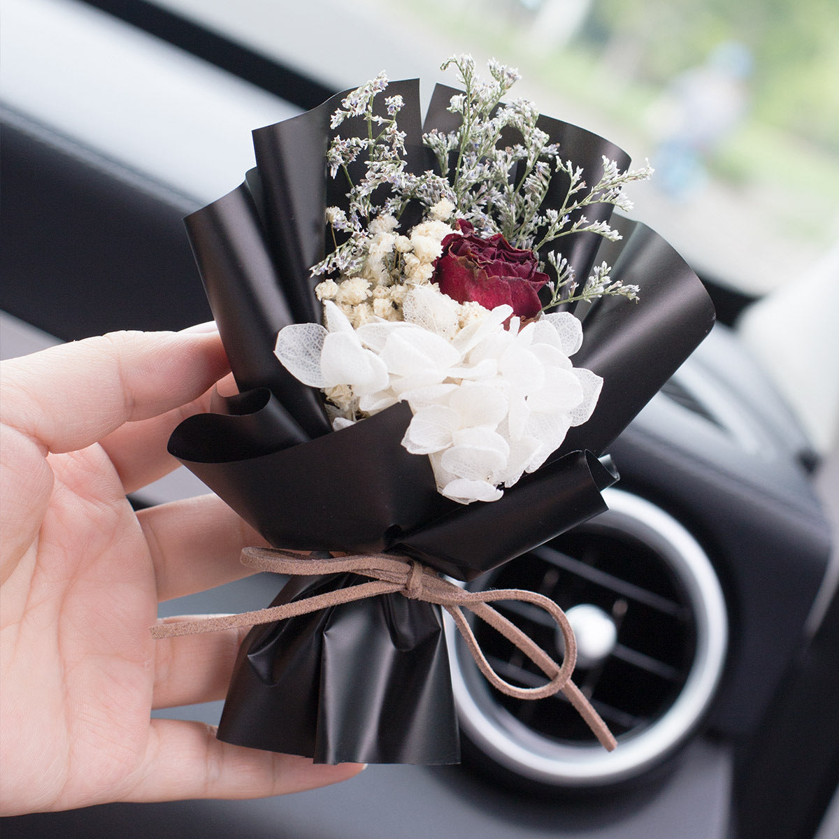 Parfum de ventilation d'aromathérapie pour voiture, Bouquet séché éternel créatif fait à la main, ornement de roses