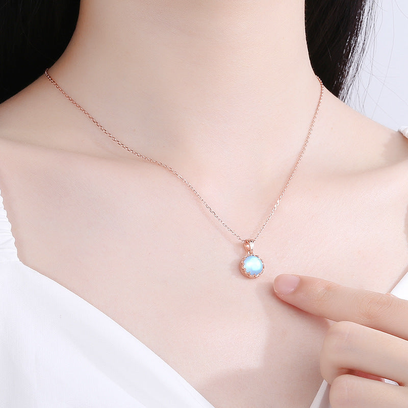 Crown Moonstone Necklace Female S925 Sterling Silver Clavicle Chain Niche Design Light Luxury Pendant