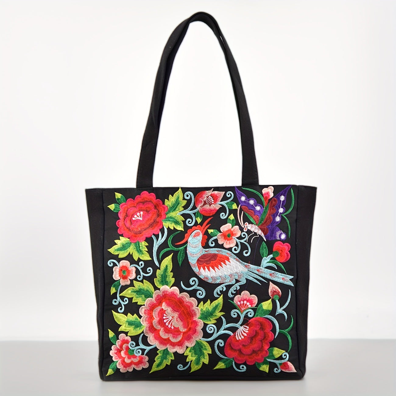 Sac à bandoulière brodé de style ethnique, sac de courses portable de grande capacité