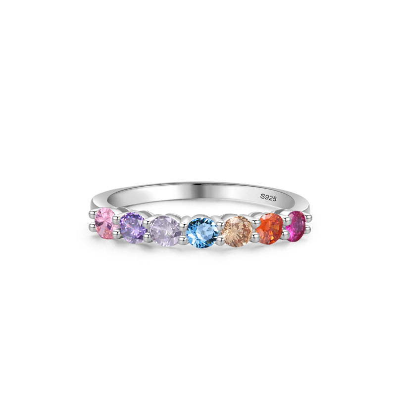 Women's Fashion Casual Sterling Silver Color Row Diamond Ring