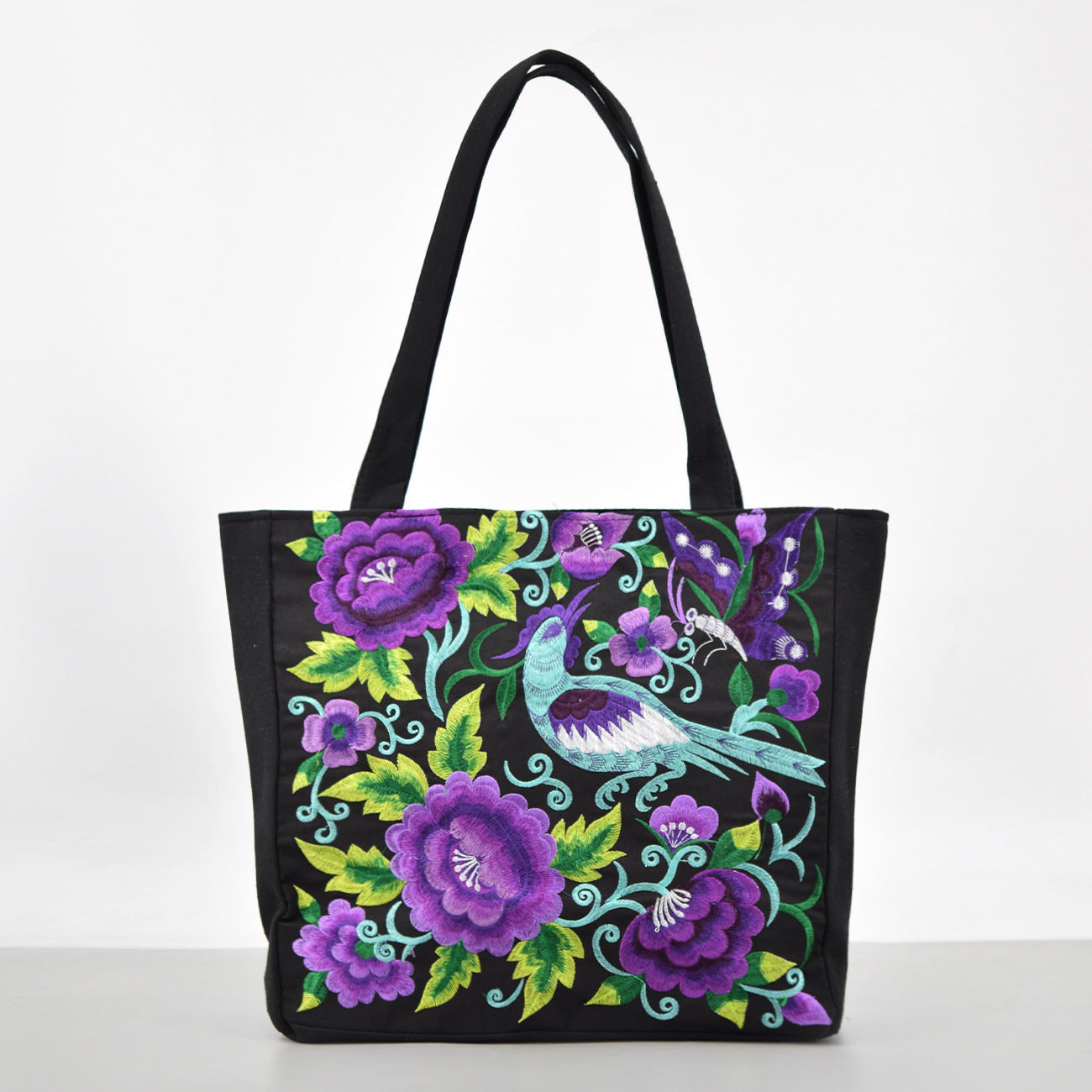 Sac à bandoulière brodé de style ethnique, sac de courses portable de grande capacité