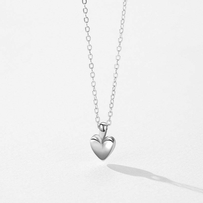 Sterling Silver Simple Heart-shaped Pendant Necklace For Women