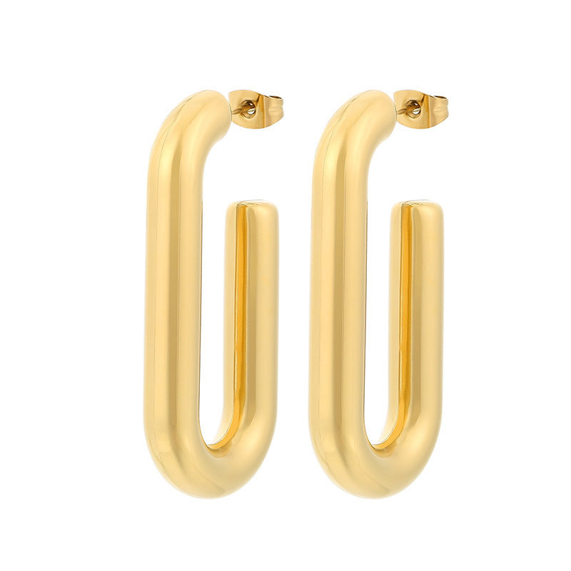 Clip d'oreille brillant en forme de U en acier titane plaqué boucles d'oreilles creuses 18 carats