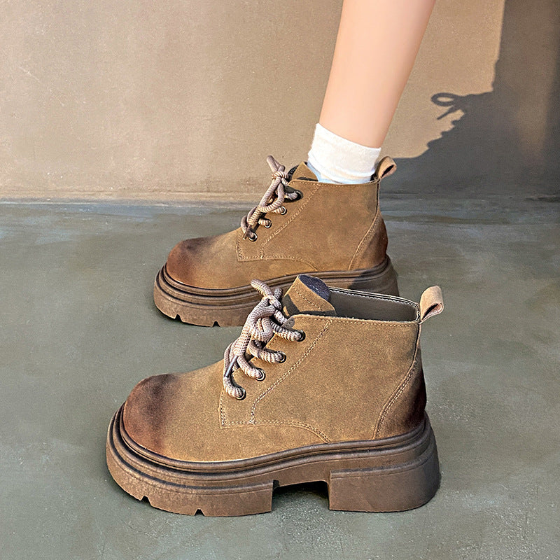Bottines rétro mates à lacets pour femmes, semelles épaisses, tendance, Cool, Fan britannique