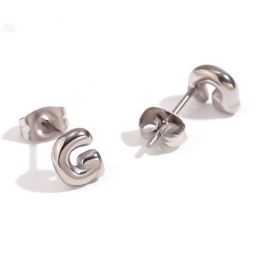 Titanium Steel Earrings 18K Gold Mini Alphabet Letter Earrings Women