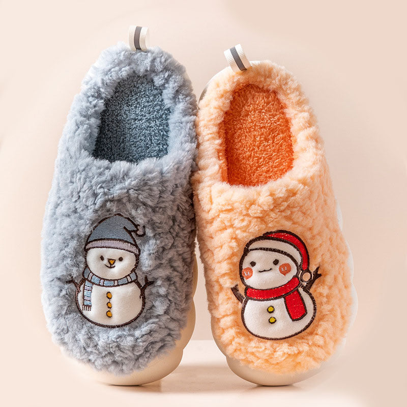 Mignon bonhomme de neige pantoufles hiver intérieur ménage chaud en peluche à semelles épaisses anti-dérapant Couple maison pantoufle doux sol chambre maison chaussures