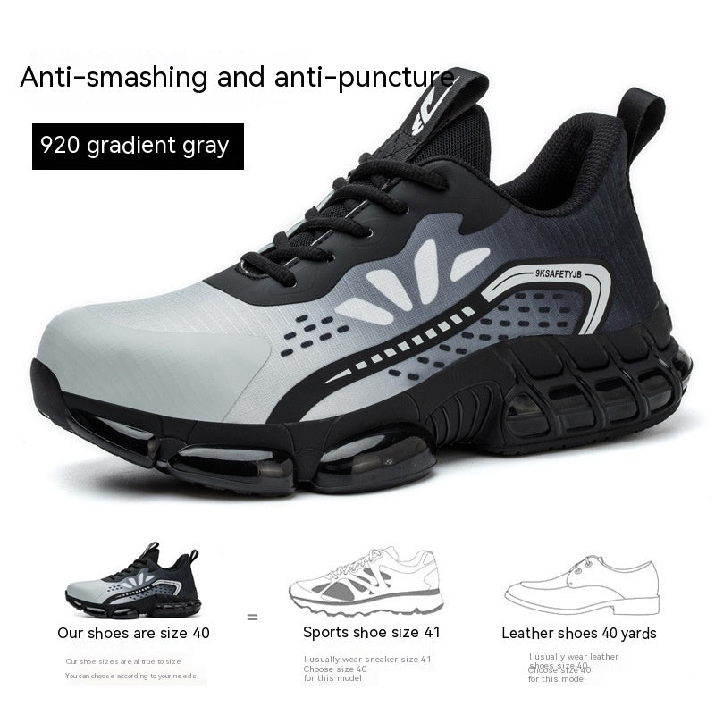 Chaussures de sécurité de travail fines Flyknit, résistantes à l'usure, Anti-écrasement et Anti-pénétration, respirantes et absorbant les chocs