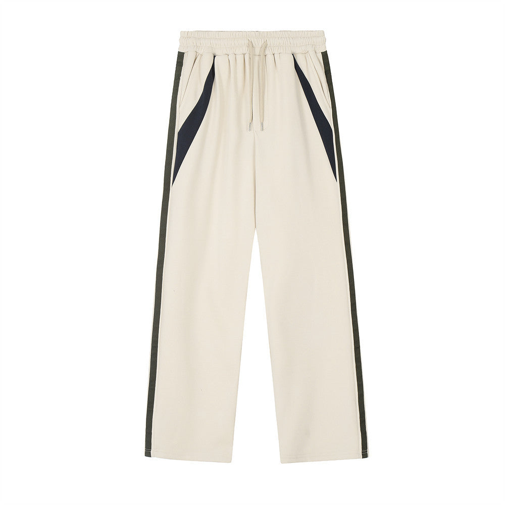 Patchwork Stripes Casual Straight Trousers Male