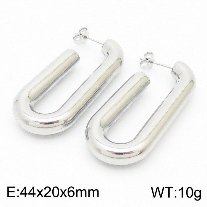 Clip d'oreille brillant en forme de U en acier titane plaqué boucles d'oreilles creuses 18 carats