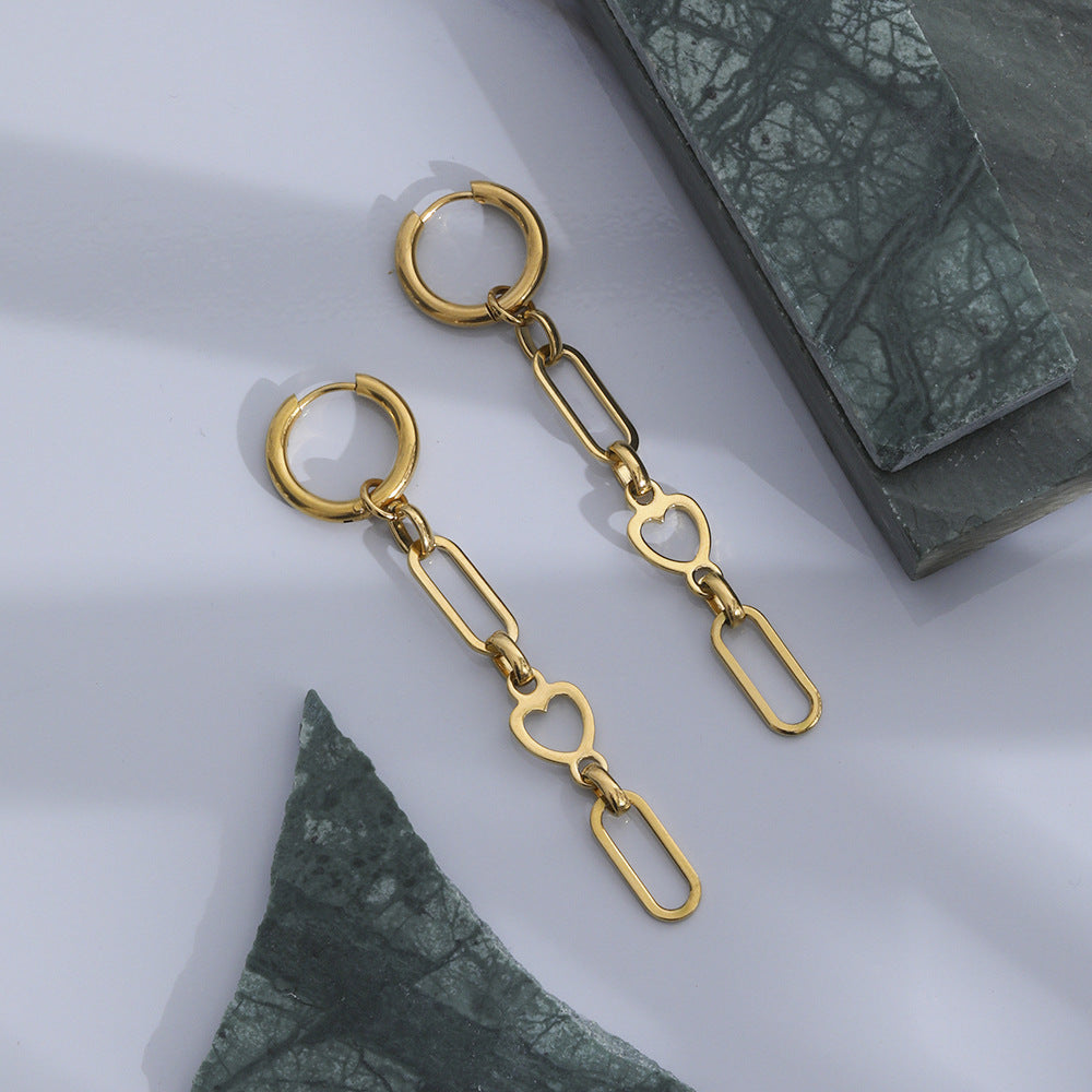 Boucles d'oreilles creuses en forme de cœur en acier inoxydable 18 carats, plaqué or véritable