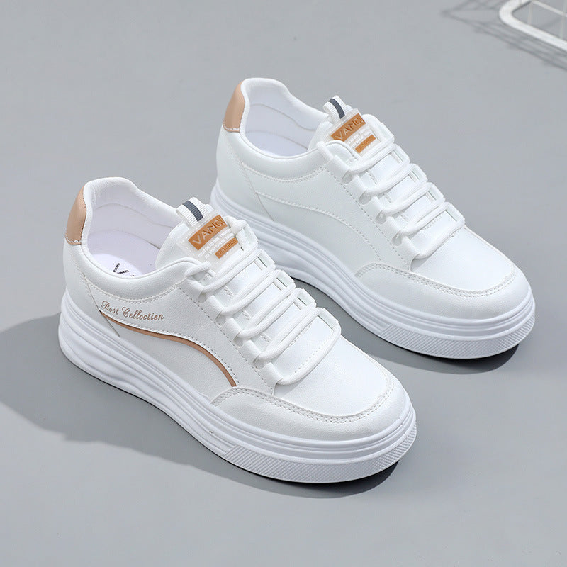 Women's Sports White Shoes Thick Sole Height Increasing Shoes